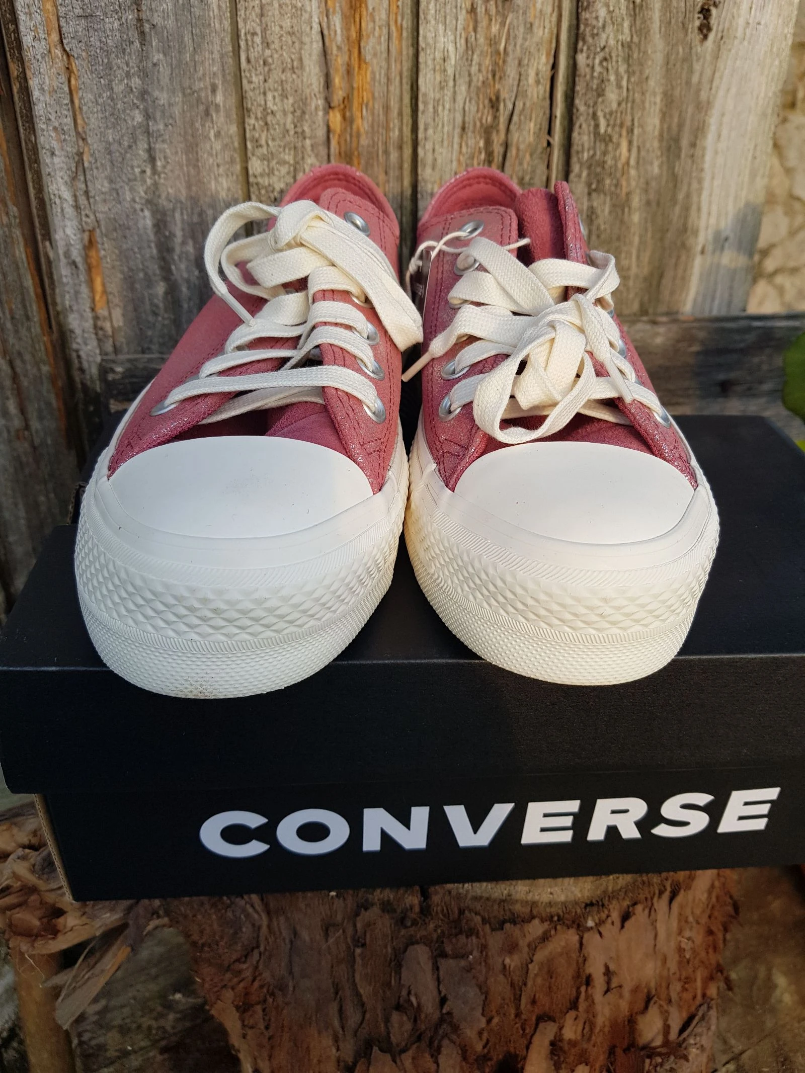 Converse plataforma rosa brillante cuero vuelto – photo 3